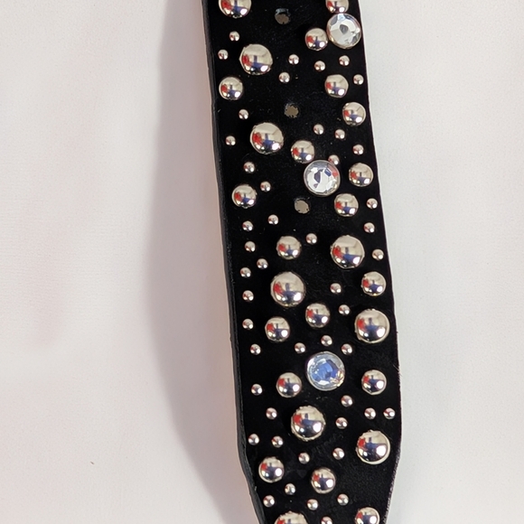 Genuine Suede Leather Studded Black Belt with Rhinestones Size Large (42") - Picture 6 of 11